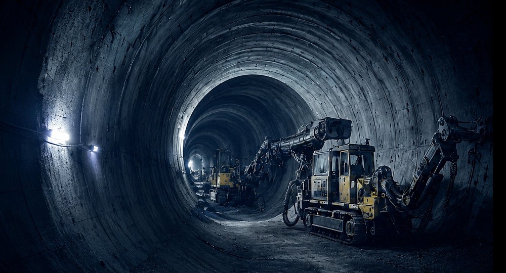 Underground tunnel project with specialised machinery